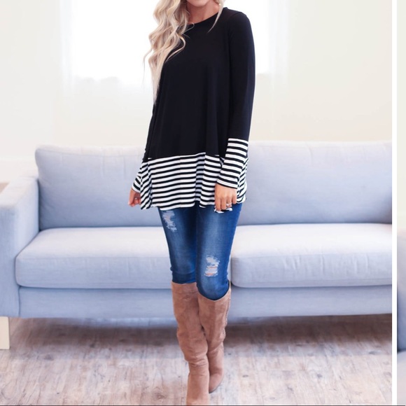 Tops - ✨LAST ONE✨block side pocket striped swing tunic